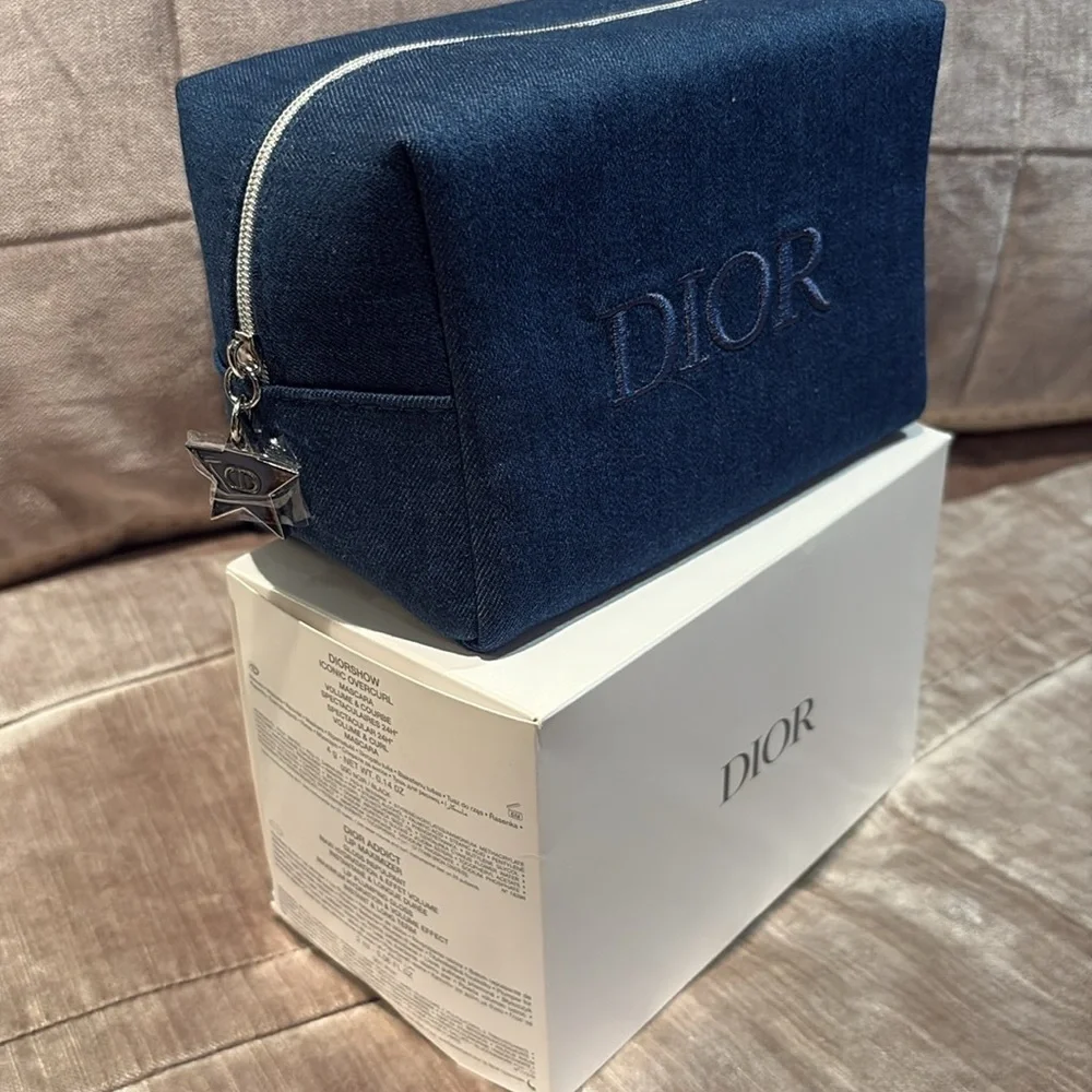 Authentic Christian Dior beauty limited edition denim cosmetic pouch bag New